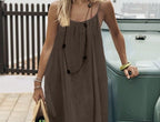 Solid-Color Ice Silk Crinkle Mini Slip Dress with Shirring and Open Back