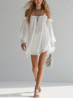 Flowing Bohemian Style Off The Shoulder Mini Dress