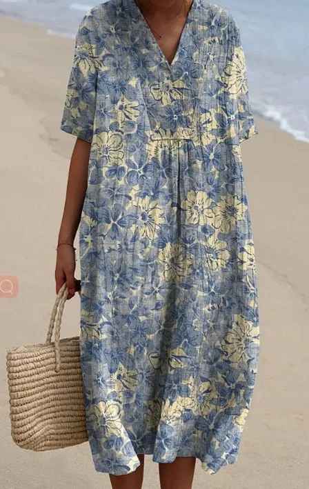 Margaret | Vibrant Floral Garden Print Flowy Summer Dress