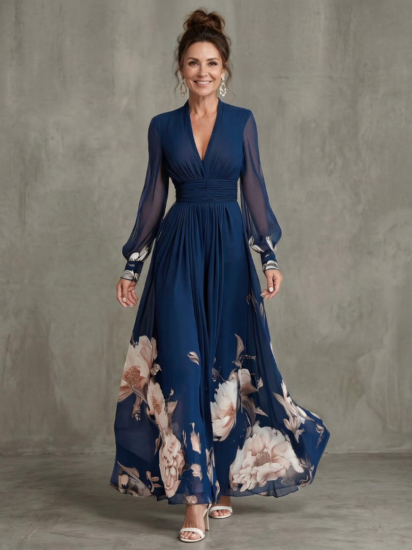 Ziva | Pleated Sheer Sleeves Maxi Dress – Martha & Lily