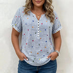 Olivia | Striped Blouse with Heart Print
