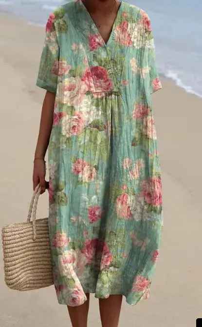 Margaret | Vibrant Floral Garden Print Flowy Summer Dress