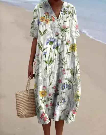 Margaret | Vibrant Floral Garden Print Flowy Summer Dress