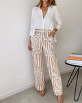 Liora | Elegant Printed Wide Leg Two Piece Summer Set