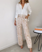 Liora | Elegant Printed Wide Leg Two Piece Summer Set