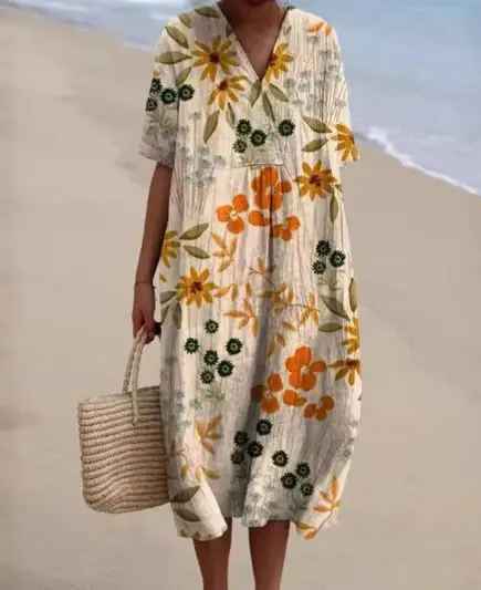 Margaret | Vibrant Floral Garden Print Flowy Summer Dress