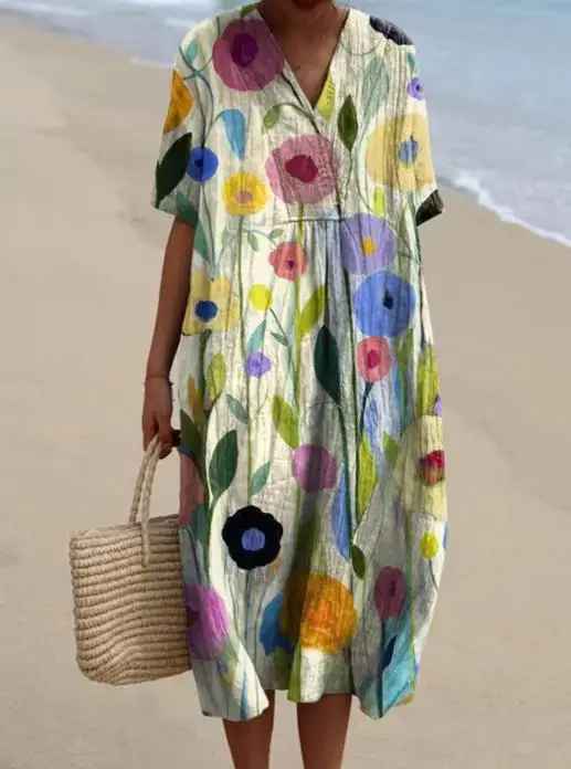 Margaret | Vibrant Floral Garden Print Flowy Summer Dress