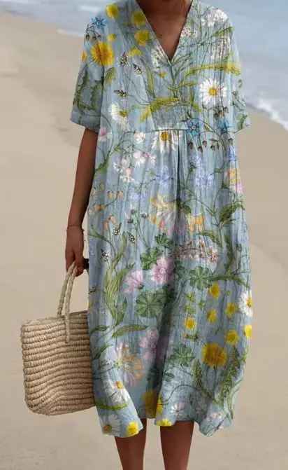 Margaret | Vibrant Floral Garden Print Flowy Summer Dress