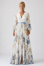Long Sleeve V Neck Floral Maxi Dress