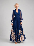 Ziva | Pleated Sheer Sleeves Maxi Dress