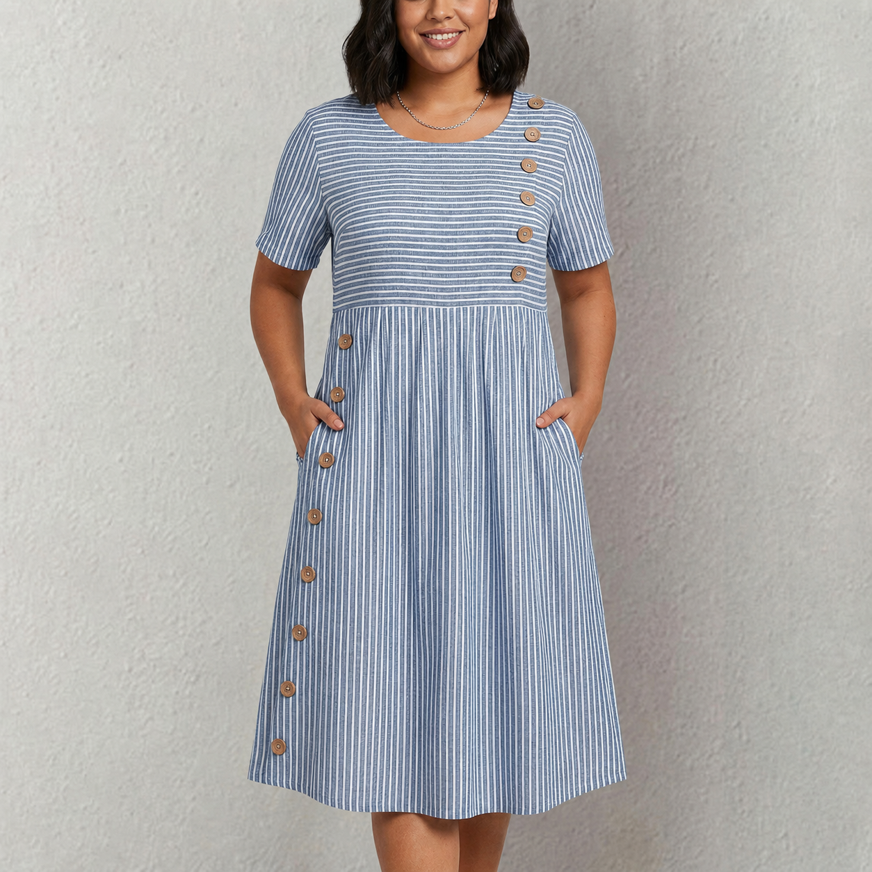Pia - Striped Button Dress