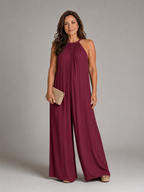 Sylvara | Pleated Halter Neck Wide Leg Relaxed Jumpsuit