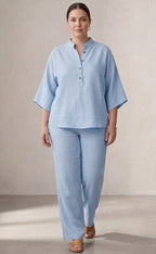 Wanda | Co-ord Set Two-Piece Linen-Effect With Batwing Sleeves & Trousers Flowing