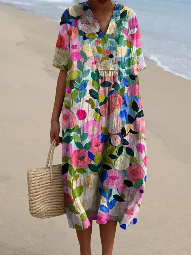 Margaret | Vibrant Floral Garden Print Flowy Summer Dress