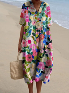 Margaret | Vibrant Floral Garden Print Flowy Summer Dress