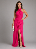 Vaelora | Cross Halter Draped Side Slit Midi Dress
