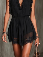 Black Ruffle Trim Mini Dress