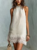 Chic Off-white Halter Neck Mini Dress