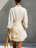 Ivory Gold Printed V-neck Mini Dress