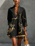 Black Gold Printed V-neck Mini Dress