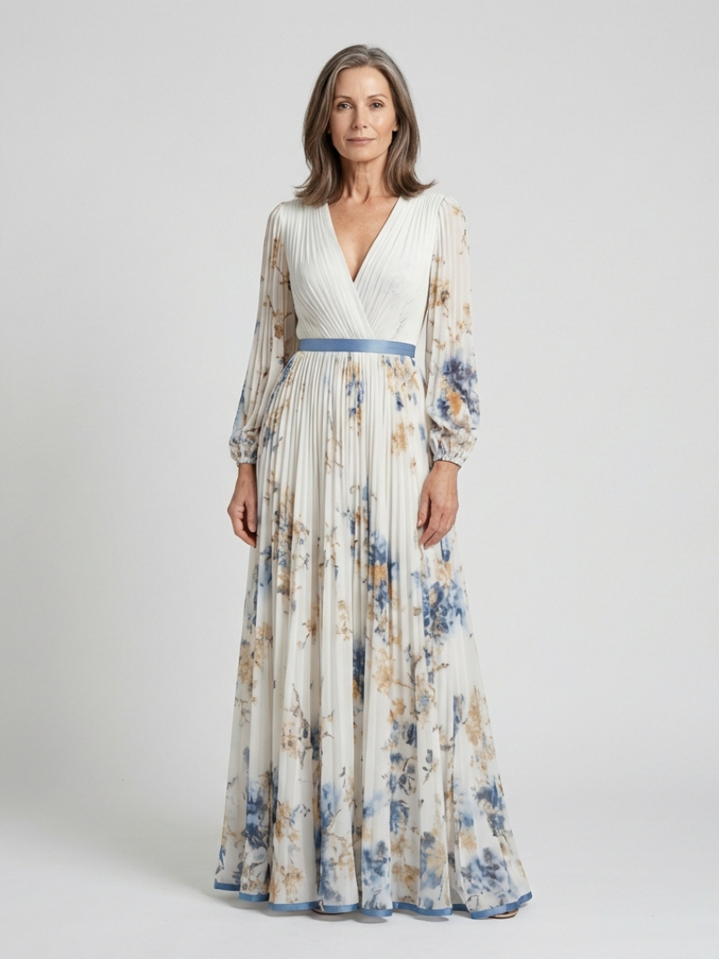 Long Sleeve V Neck Floral Maxi Dress