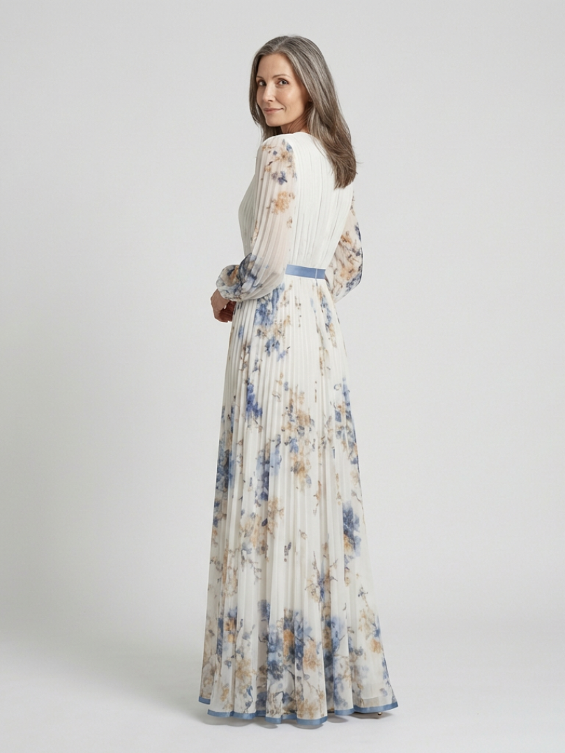 Long Sleeve V Neck Floral Maxi Dress