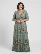 Floral V Neck Short Sleeve Maxi Dress