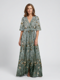 Floral V Neck Short Sleeve Maxi Dress