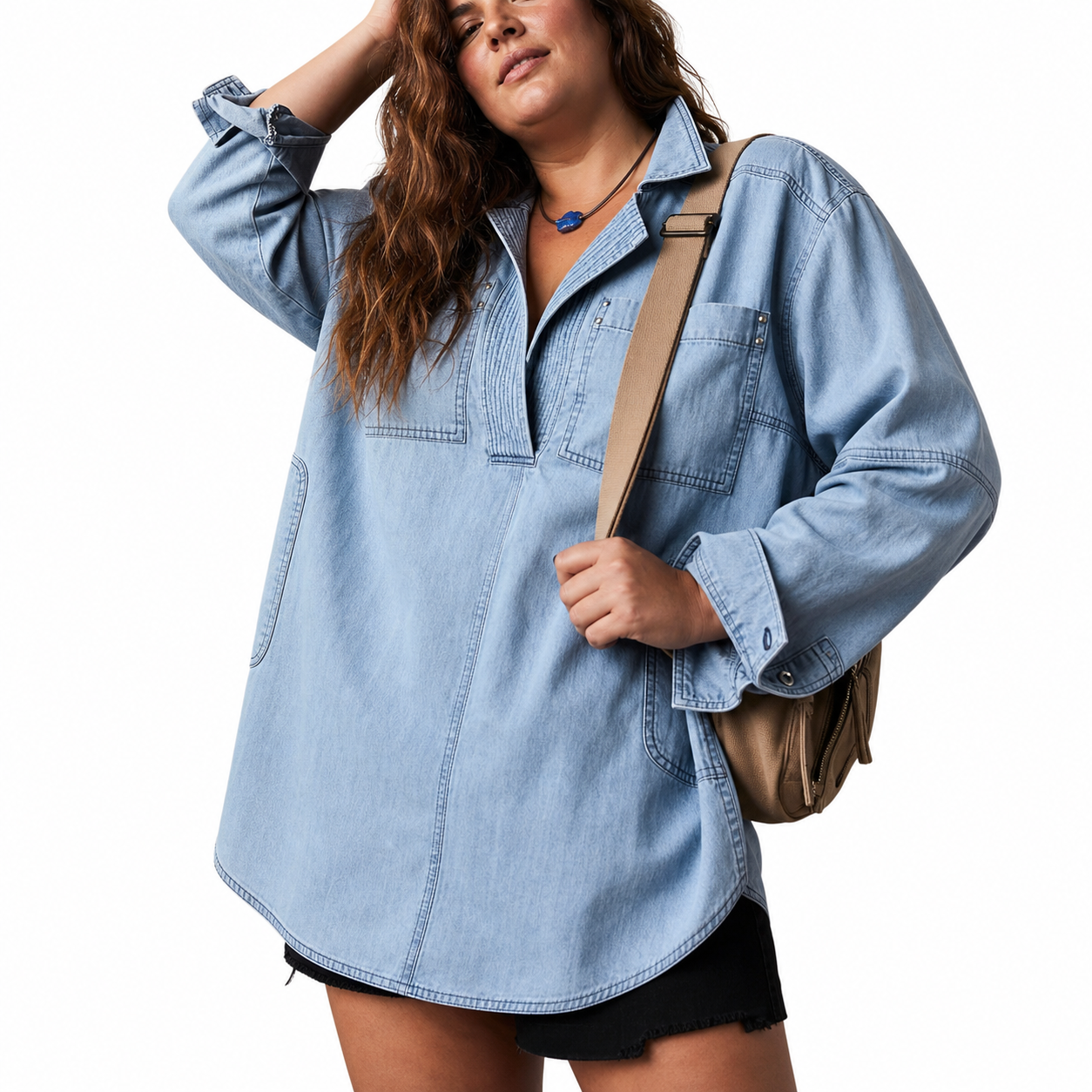 Emilia | Chic V-Neck Denim Tunic Top
