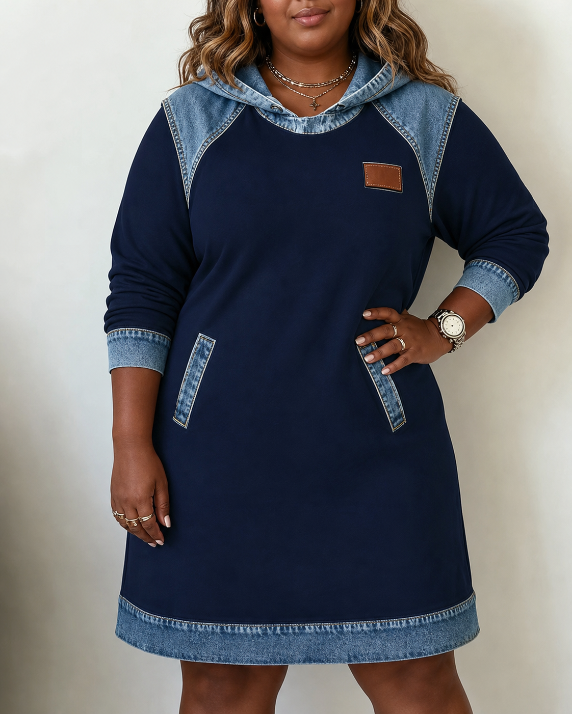 Alexa | Cozy Contrast Hooded Dress