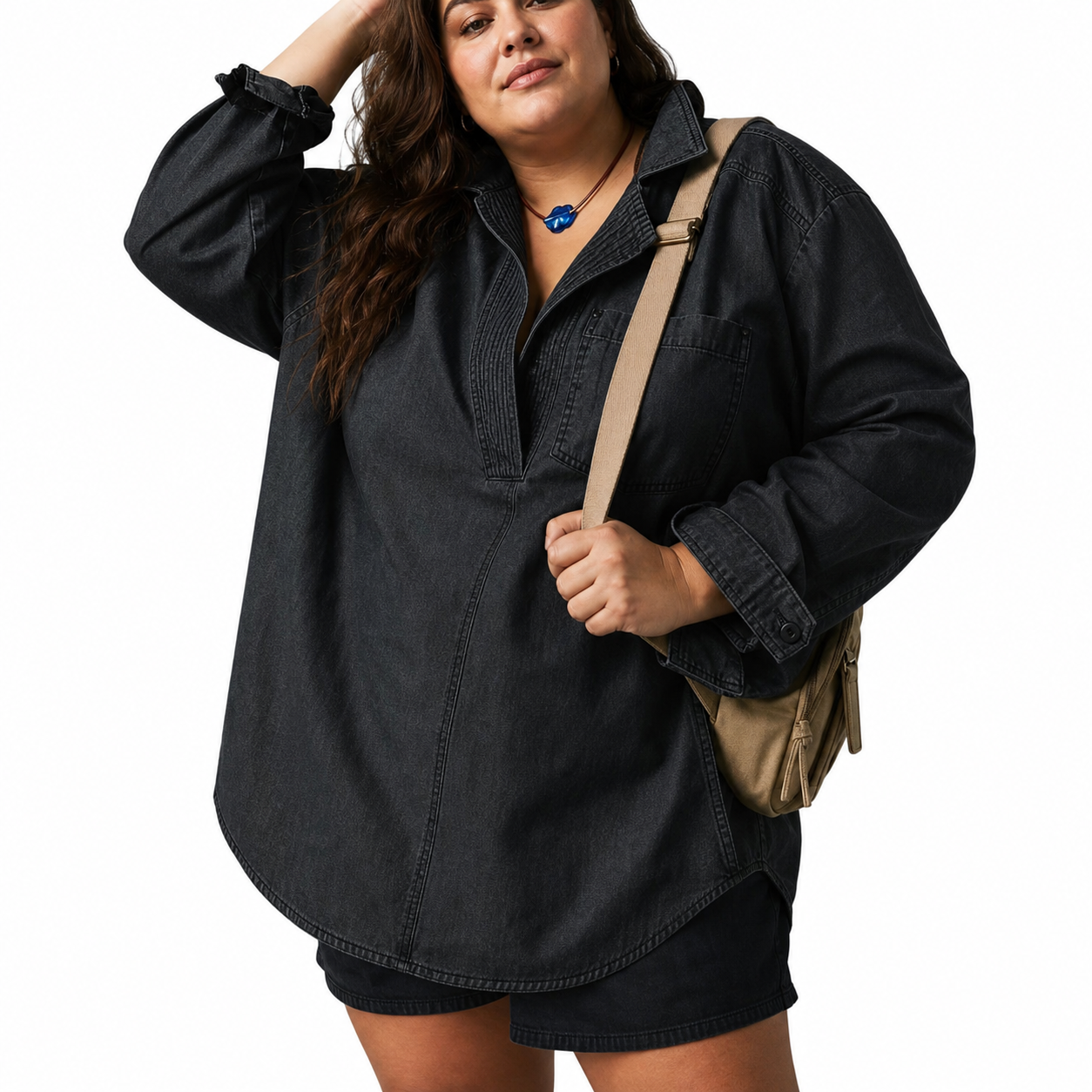 Emilia | Chic V-Neck Denim Tunic Top