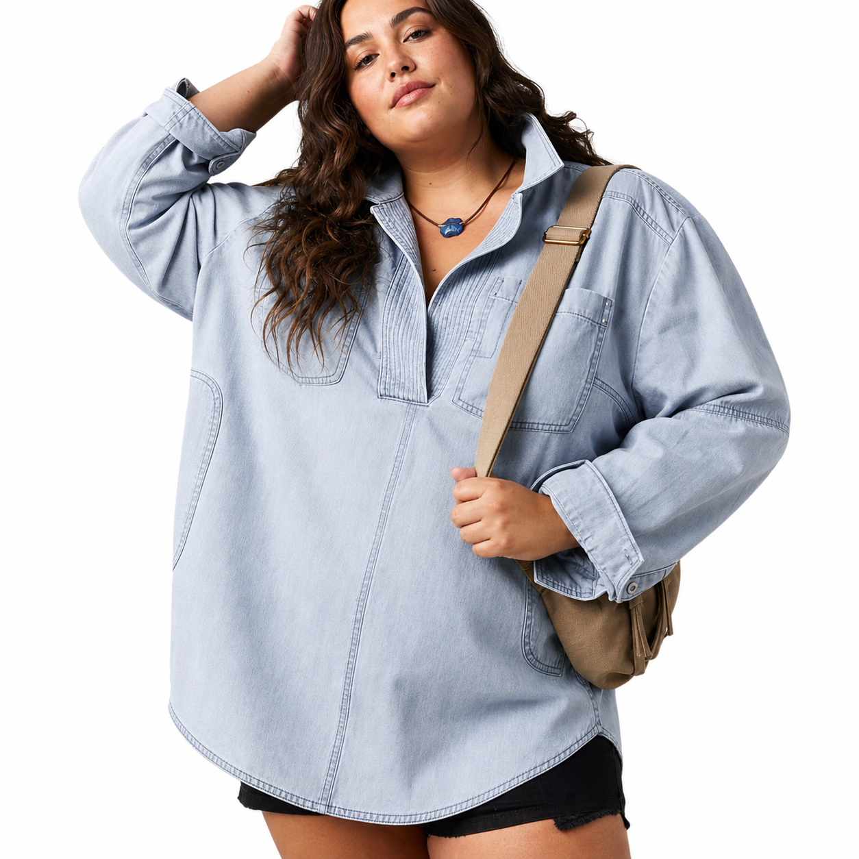 Emilia | Chic V-Neck Denim Tunic Top