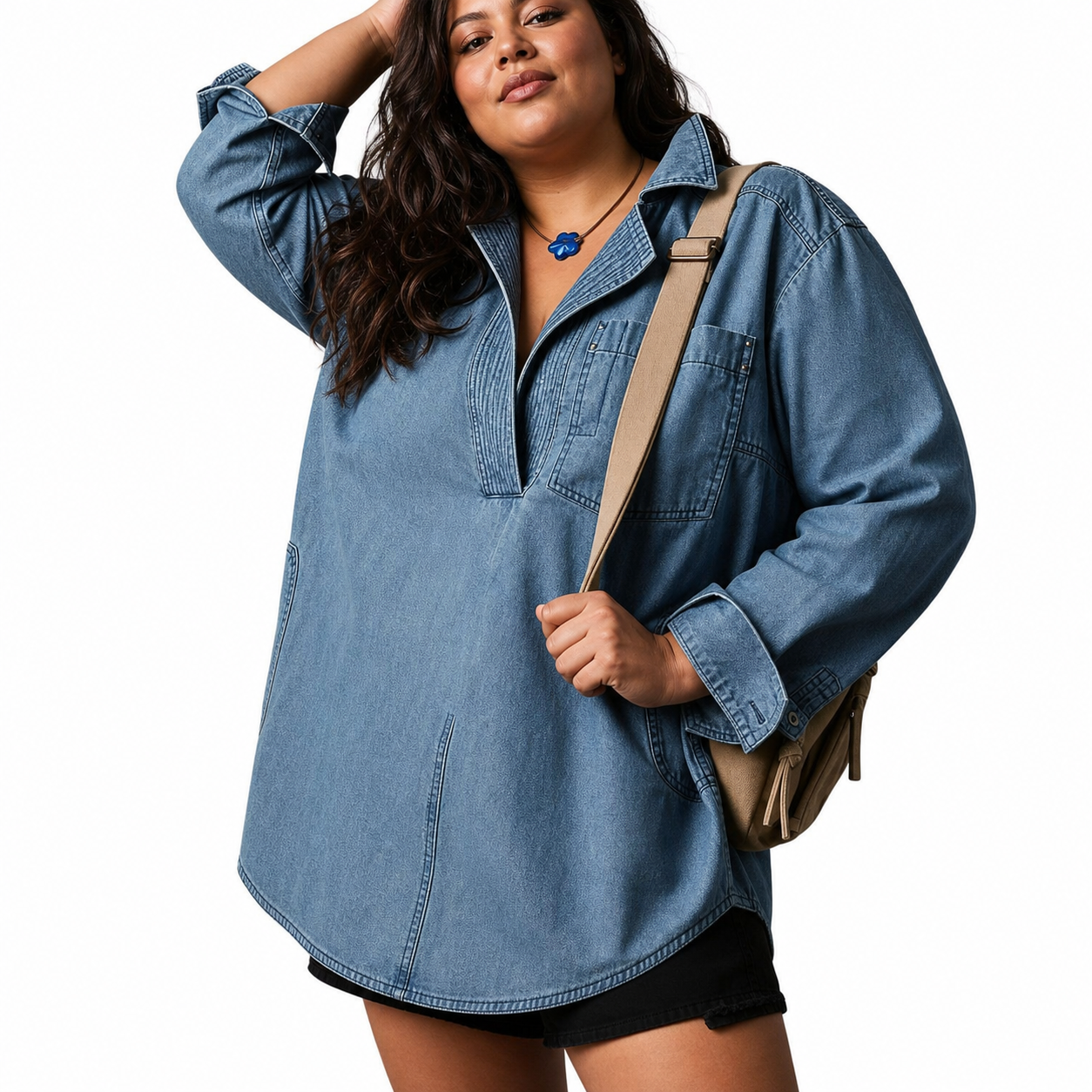 Emilia | Chic V-Neck Denim Tunic Top