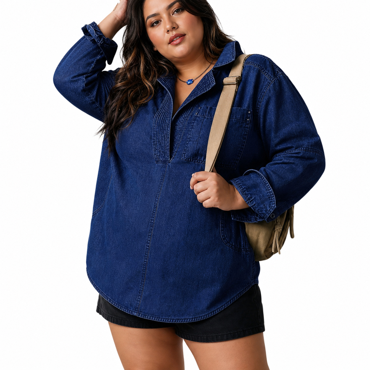 Emilia | Chic V-Neck Denim Tunic Top