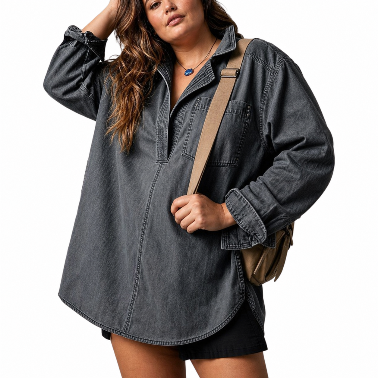 Emilia | Chic V-Neck Denim Tunic Top