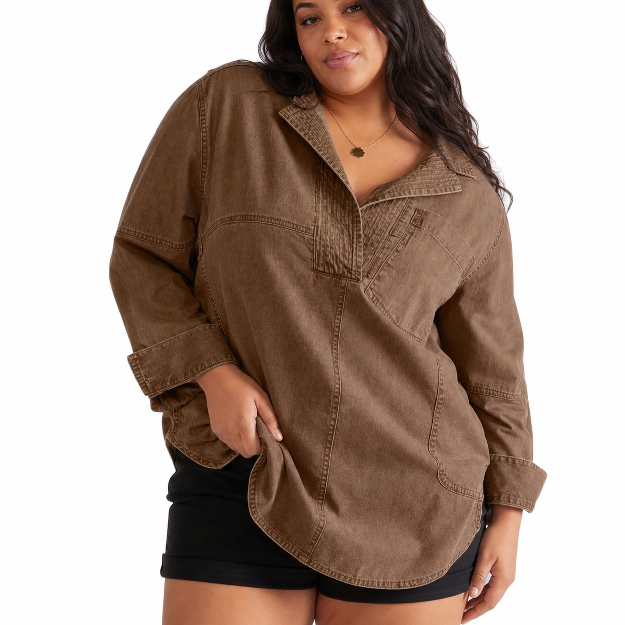 Emilia | Chic V-Neck Denim Tunic Top