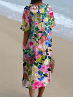 Margaret | Vibrant Floral Garden Print Flowy Summer Dress
